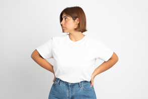 Plus size young woman in t-shirt mockup