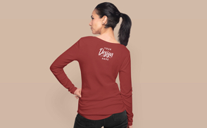 Girl in long sleeve t-shirt mockup