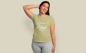 Hispanic woman slim fit t-shirt mockup | Start Editing Online