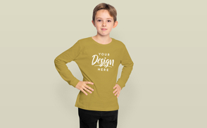 Blond boy in long sleeve shirt mockup