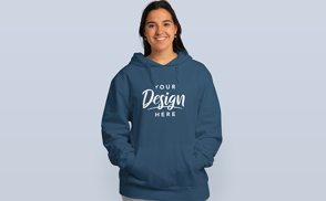 Dark hair woman in hoodie mockup