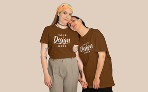 Happy women couple in t-shirt mockup