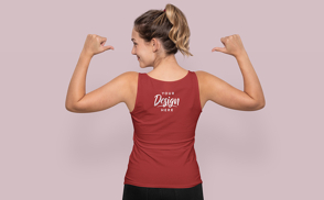 Strong woman in tank top mockup