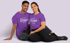 Happy hispanic couple t-shirt mockup