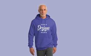Senior male model in hoodie mockup