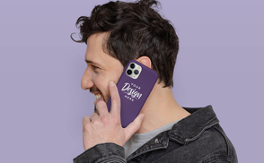 Smiling male model phone case mockup