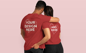 Man and woman backwards in t-shirt mockup
