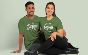 Happy hispanic couple in t-shirt mockup