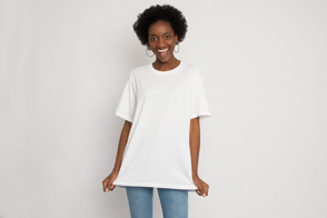 Black woman in oversized t-shirt mockup