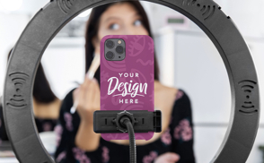 Phone case on light display mockup