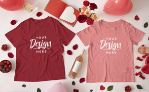 Valentines day flowers and t-shirts mockups