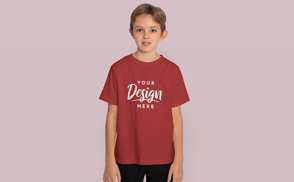 Blonde child in t-shirt mockup