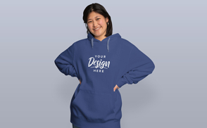 Asian girl smiling in hoodie mockup