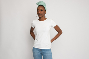 Black female in a white t-shirt mockup