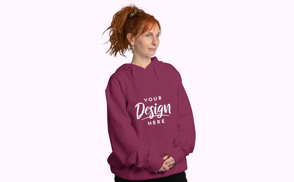 Redhead adult woman wearing hoodie mockup