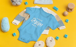 Cute onesie and baby clothes mockup