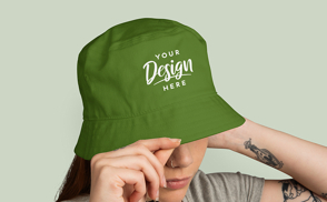 Woman with tattoos and hat mockup