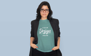 Woman with glasses and t-shirt mockup