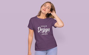 Short haired woman in t-shirt mockup