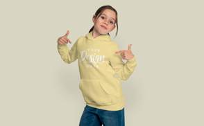 Young child girl in hoodie mockup