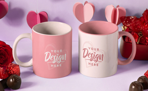 Valentines day mugs romantic mockup