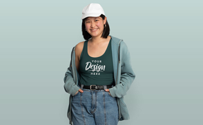 Asian girl in jacket and tank top mockup