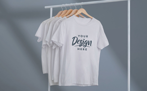 Basic t-shirts on clothes hangers mockup