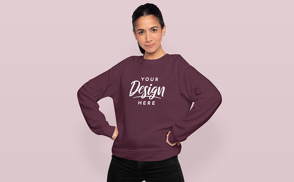 Brunette woman in sweatshirt mockup