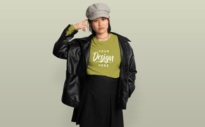 Cool asian girl jacket t-shirt mockup