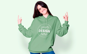 Woman wearing hoodie mockup