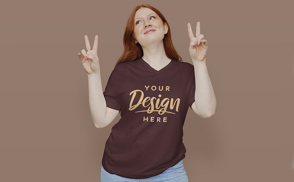 Peace sign girl t-shirt mockup