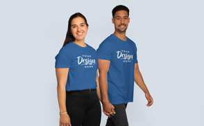 Hispanic couple with t-shirts mockup