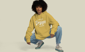 Black woman in jeans and hoodie mockup