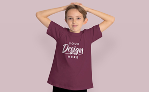 Boy posing in t-shirt mockup