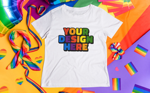 T-shirt over rainbow decoration mockup