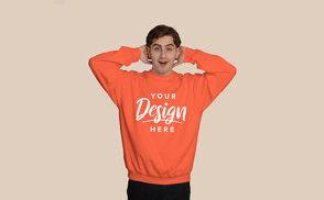 Happy blonde man sweatshirt mockup | Start Editing Online