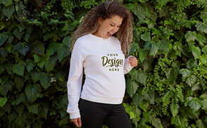 Pregnant woman with plant wall t-shirt mockup