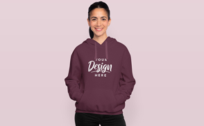 Brunette woman in hoodie mockup