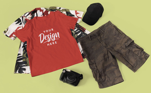 Tourist clothes and accesories t-shirt mockup