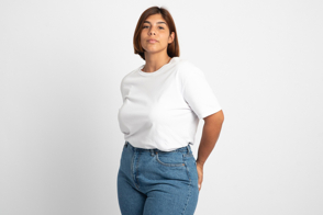 Plus size girl in t-shirt mockup