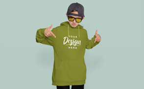 Hip hop child boy in hoodie mockup