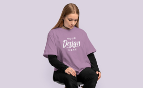 Alternative girl sitting t-shirt mockup  | Start Editing Online