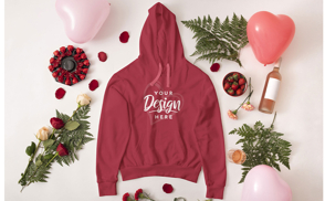 Valentines day flowers and hoodie mockup