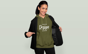 Girl in jacket and hoodie mockup