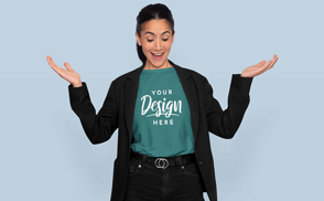 Woman with blazer and t-shirt mockup