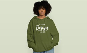 Woman with afro in hoodie mockup