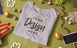 Easter eggs and carrots t-shirt mockup