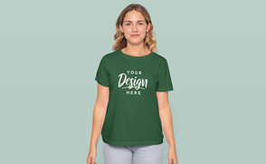 Blonde woman in regular t-shirt mockup