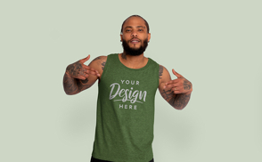 Black man with tattoos and tank top mockup