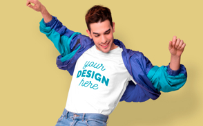 Man retro jacket t-shirt mockup